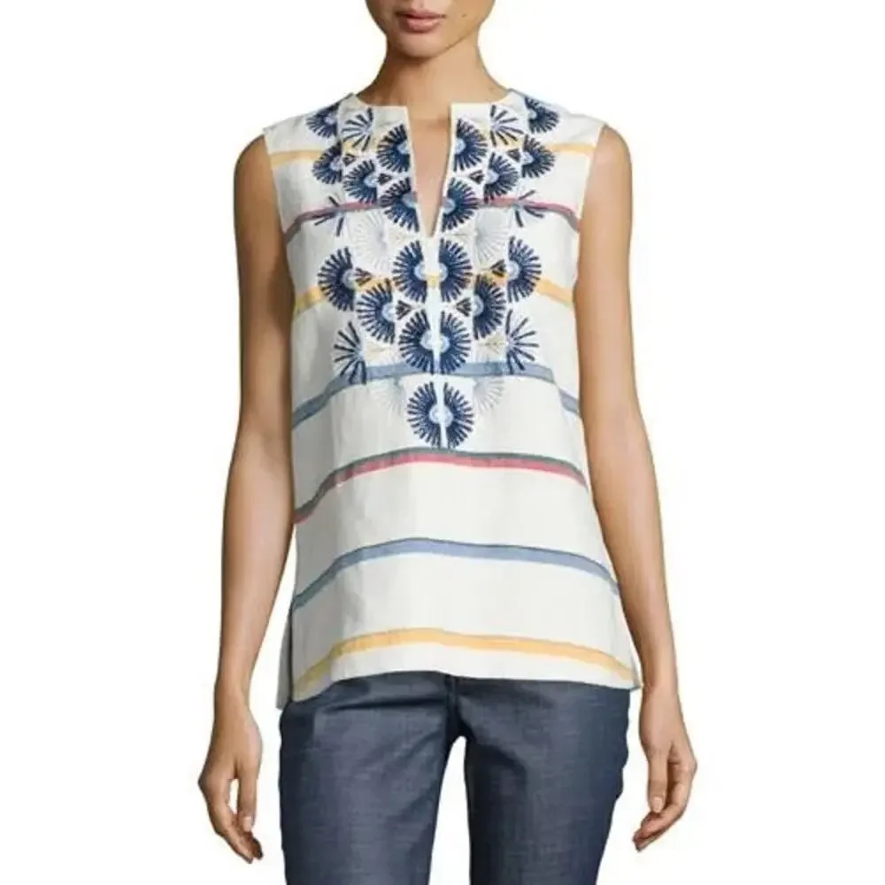 Tory Burch Striped Avery Sleeveless Top 0